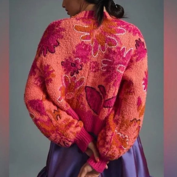 NWT  Anthropologie Embroidered Cardigan Sweater - Picture 3 of 7